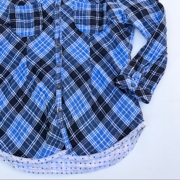Anthropologie Aratta Blue Plaid Button Down Size L - Picture 4 of 8
